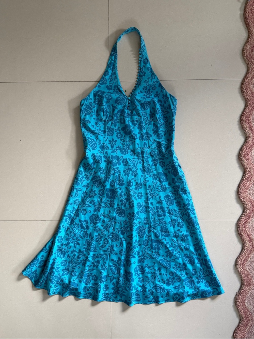 Laundry by Shelli Segal Floral Halter Midi Dress in Blue Floral Size 12 Silk/Cot